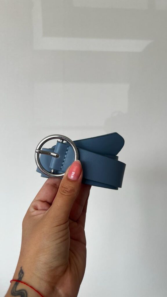 Cinturon Mujer Hebilla Circular Azul