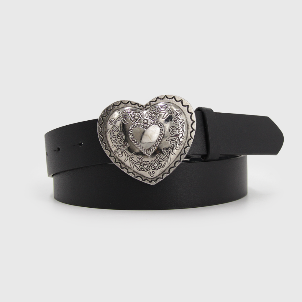 Cinturón Hebilla Corazón Grabado Mujer